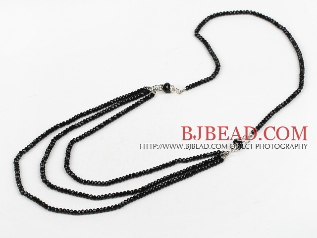 long style black Czech crystal necklace
