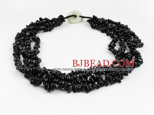 multi strand 5-6mm blackstone beaded necklace with jade clasp