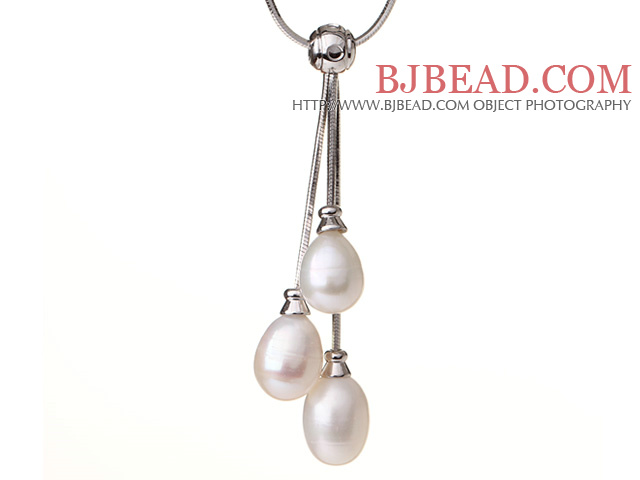 Natural 10-11mm White Freshwater Pearl Pendant Necklace with Metal Chain