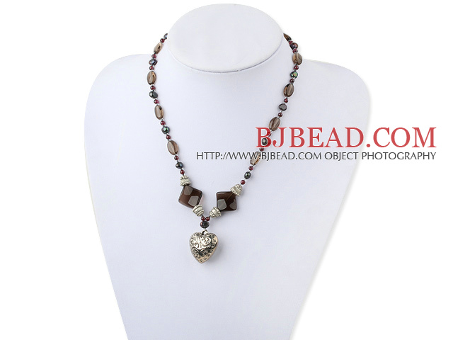 garnet pearl smoky quartz necklace