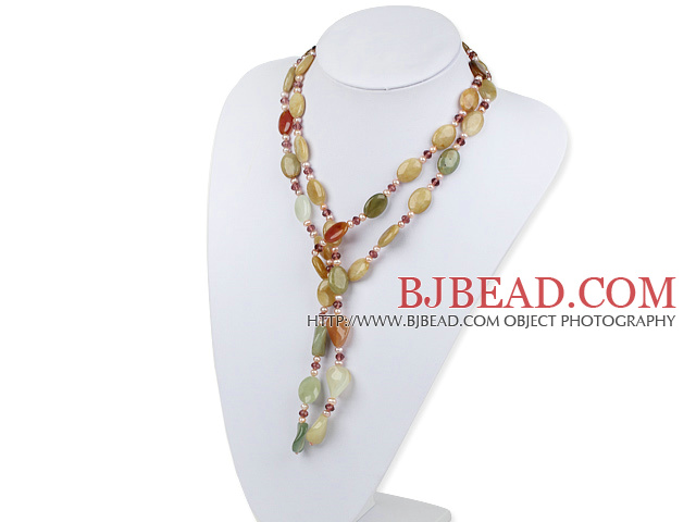 pearl and three colored jade necklace