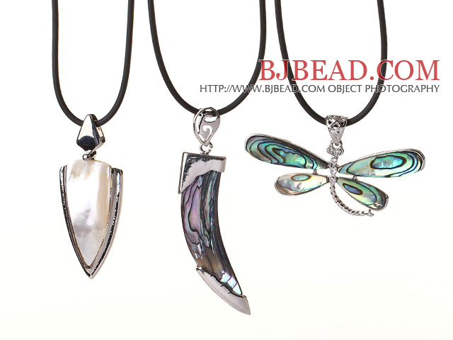 3 pcs Lovely Design Shell Pendant Necklace with Black Leather and Lobster Clasp