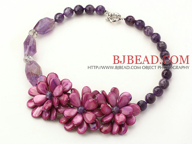 New Design Amethyst and Purple Shell Flower Necklace
