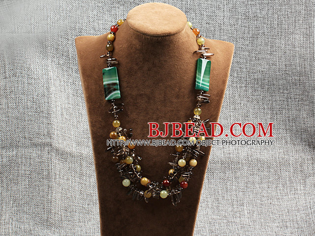 hot three color jade agate and smoky quartze necklace