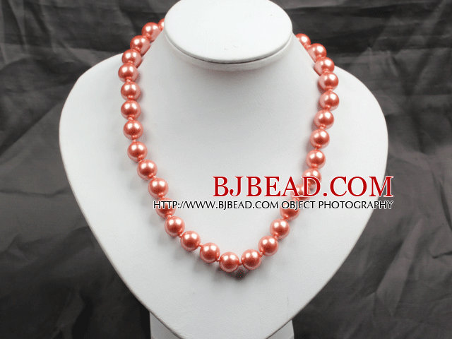 12mm Orange Pink Color Round Glass Pearl Beads Choker Necklace Jewelry