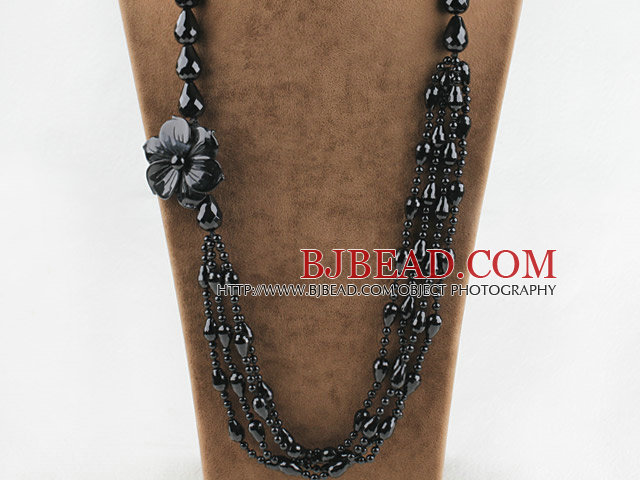 round and drop shape agate flower necklace
