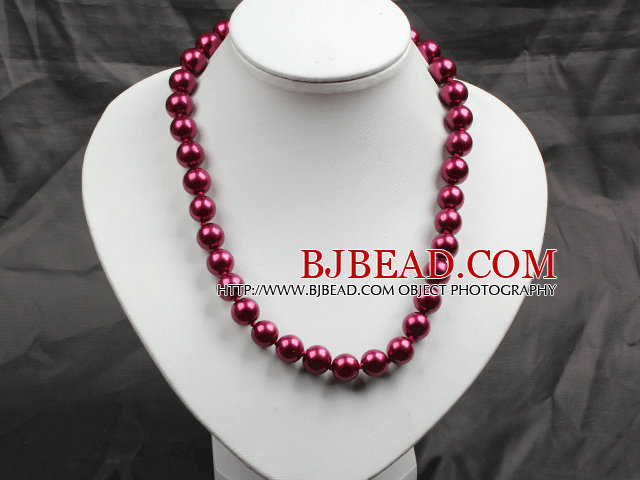 12mm Hot Rose Pink Round Glass Pearl Beads Choker Necklace Jewelry