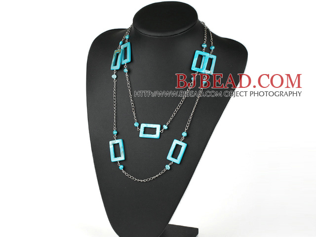 fashion long style blue pearl and shell necklace