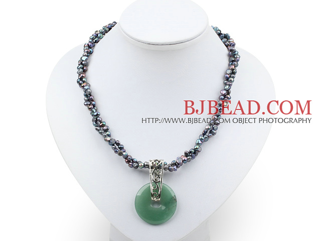 double strand pearl and aventurine necklace with moonlight clasp