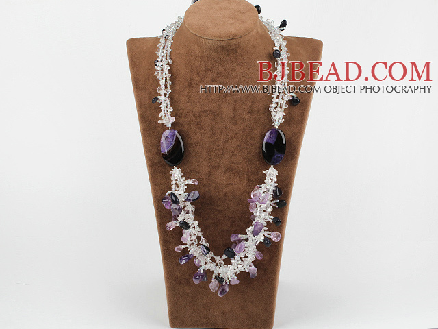 multi strand charming amethyst clear crystal agate necklace