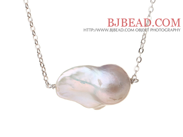 Popular Simple Design Natural White Nuclear Pearl Necklace with S925 Silver Chain