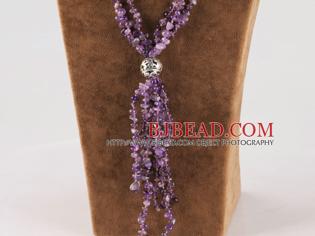 Multi Strand Amethyst Chips Y Shape tassel Neklace