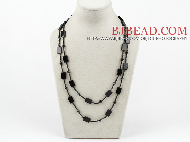 long style 47.2 inches black agate neckace