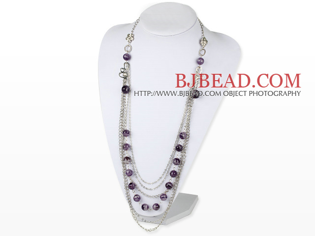 facted amethyst multi layer fashion necklace