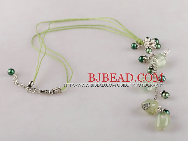 pearl and green grape stone  necklace with extendable chain