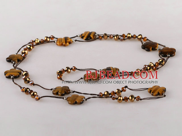 fashion long style jewelry  crystal and tiger eye stone necklace