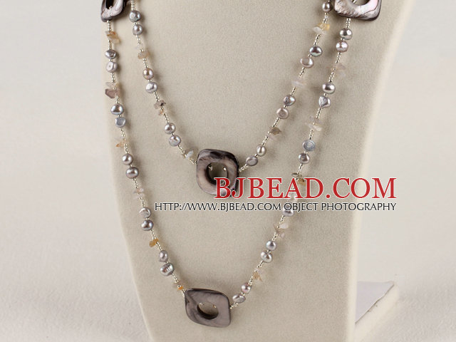 47.2 inches long style pearl shell and agate beaded nekclace