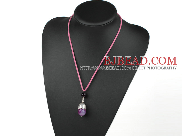 Simple Style Faceted Purple Agate Pendant Necklace