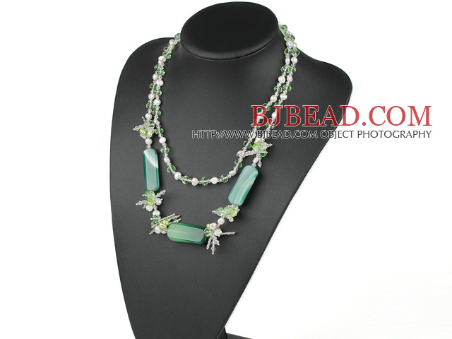 43.3 inches long style pearl crystal and agate nekclace
