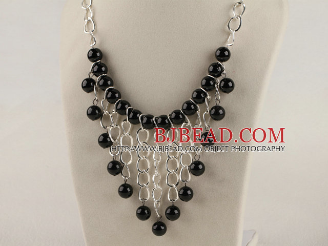 vogue jewelry 12mm faceted black agate neclace