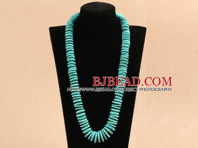 Single Strand Disc Shape Blue Turquoise Graduated Nekcklace with Moonlight Clasp