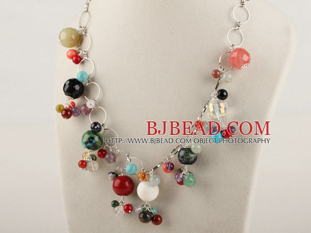 19.7 inches multi color gemstone necklace with extendable chain
