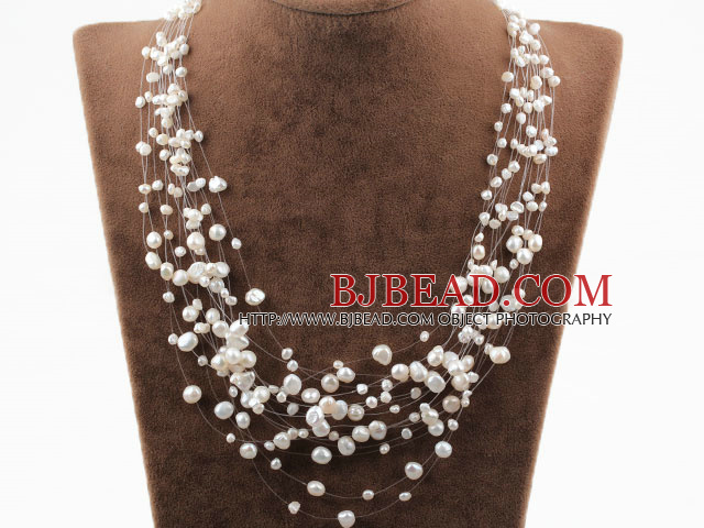 Multi Layer White Freshwater Pearl Bridal Necklace