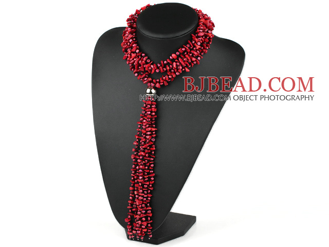 vogue jewelry 31.5 inches Y shape red coral and pearl necklace