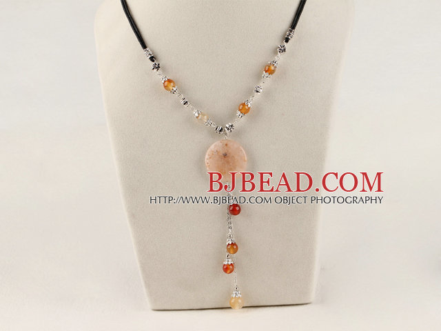 Y shape agate tibet silver beaded necklace with extendable chain