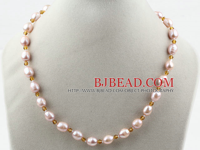 Classic Design 8-9mm Light Purple Freshwater Pearl and Small Yellow Crystal Necklace