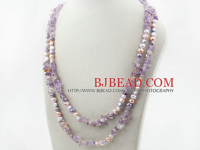 Long Style Purple Series Assorted Freshwater Pearl and Ametrine Necklace