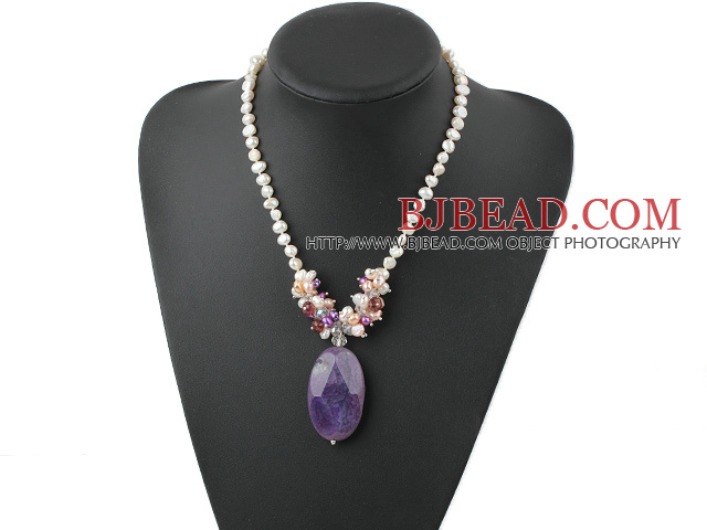 simple and fashion 18 inches white fresh water pearl agate necklace