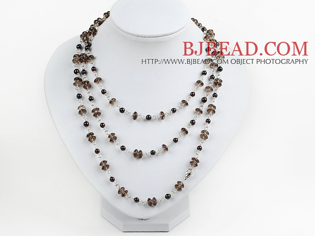 47 inches fashion long style smaky quartz and garnet necklace
