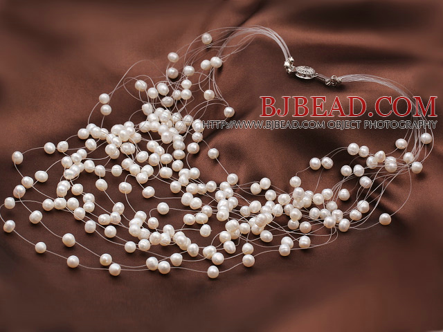Elegant Style Multi Layer Natural White Pearl Beaded Bridal Necklace