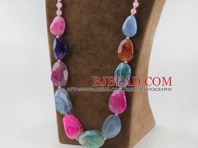 chunky style faceted colorful agate necklace with bold metal chain