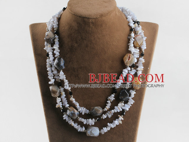 three strand purple jade agate necklace