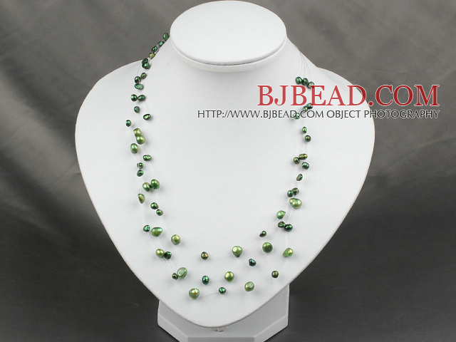 three strand green pearl necklace