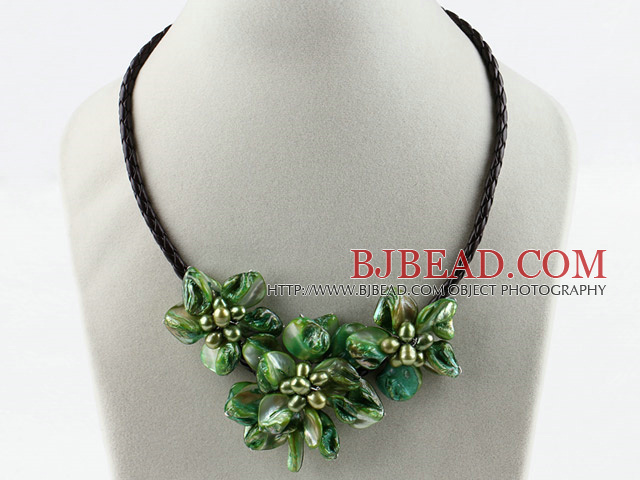 Three Pieces of Green Pearl Shell Flower Necklace
