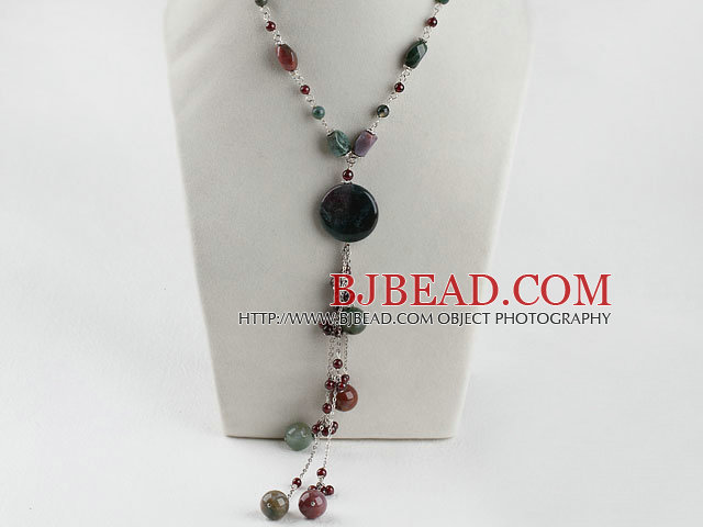 Y shape granet and indian agate necklace