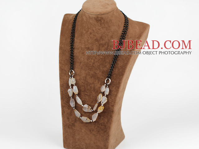 elegant agate necklace with black metal chain