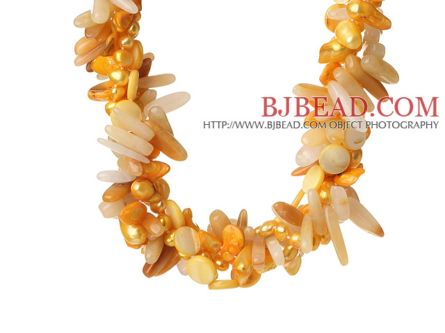 Popular Nice Twisted Yellow Pearl Shell and Yellow Crystal Necklace with Moonight Clasp