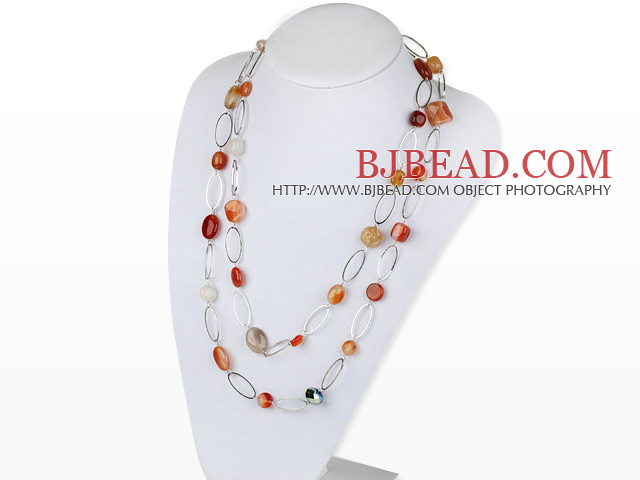 fashion costume jewelry 51.2 inches agate necklace with metal loop
