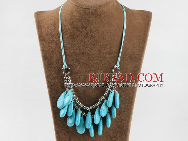 drop shape turquoise and metal beads necklace