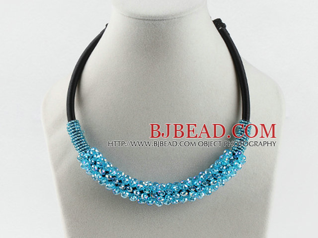 popular style 16.9 inches sea blue crystal beaded necklace