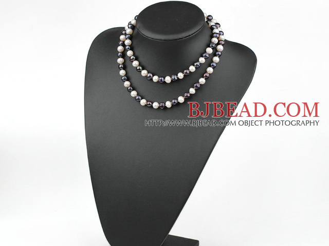 31.5 inches 9-10mm white and black pearl long style necklace