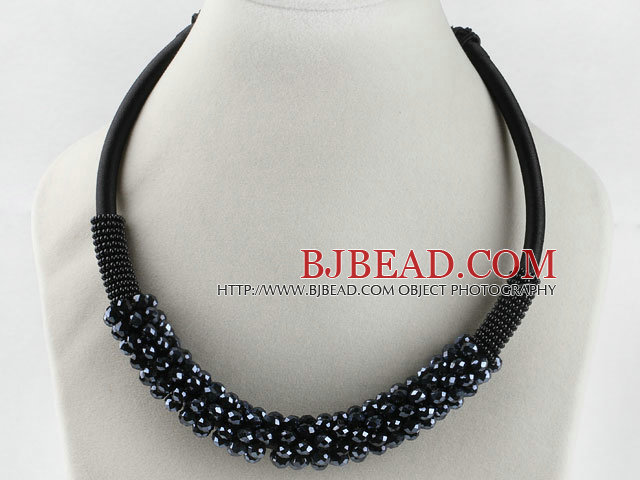 popular style 16.9 inches grey black crystal beaded necklace