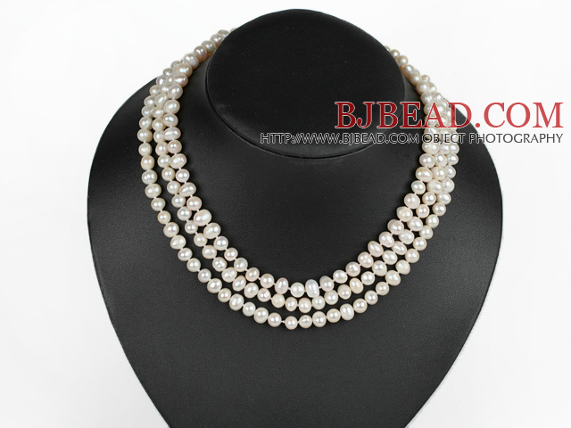 three strand 17.3 inches white pearl necklace with box clasp