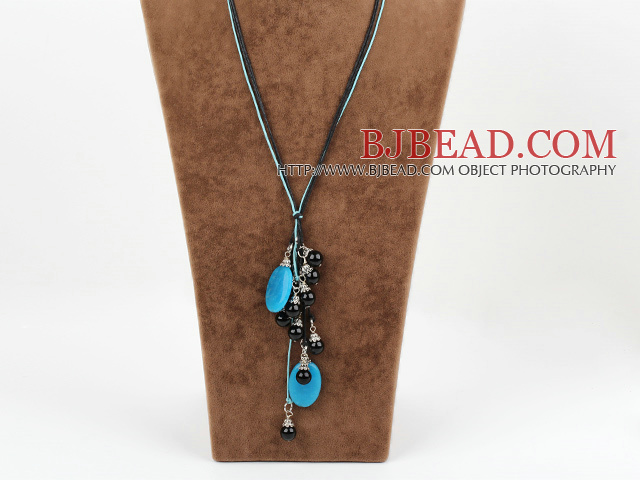 black agate and cyanite necklace