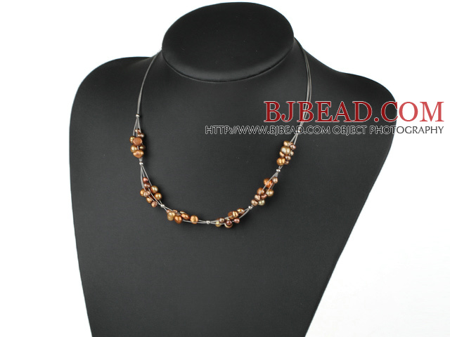 17.5 inches simple brown pearl necklace
