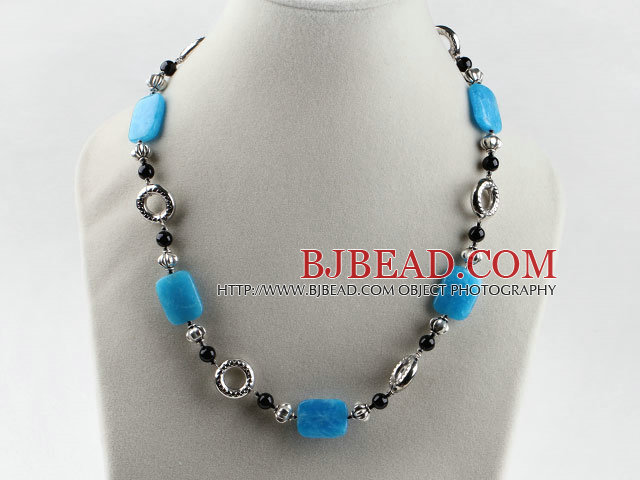 black agate and kyanite stone necklace with moonlight clasp